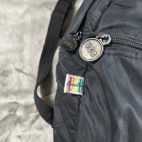 Vintage United Colors Of Benetton Backpack Black Embroidered Quilted 80s 90s Bag - Picture 4 of 13